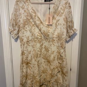 Missguided puff sleeve ruffle hem tea dress